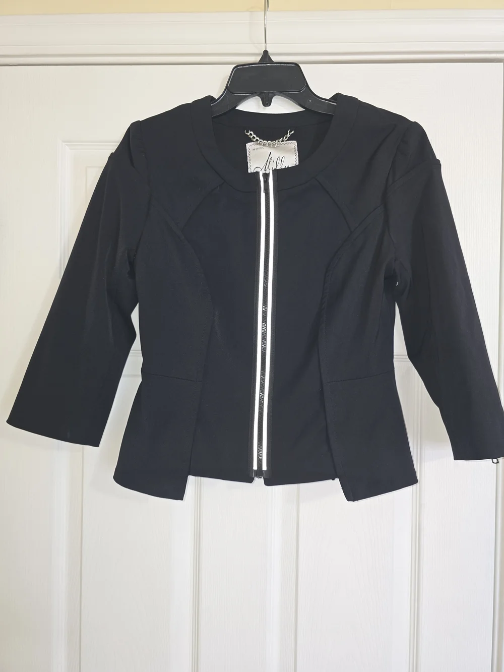 Milly Of New York Black Zip-Front Tailored Designer Jacket - Picture 5 of 13